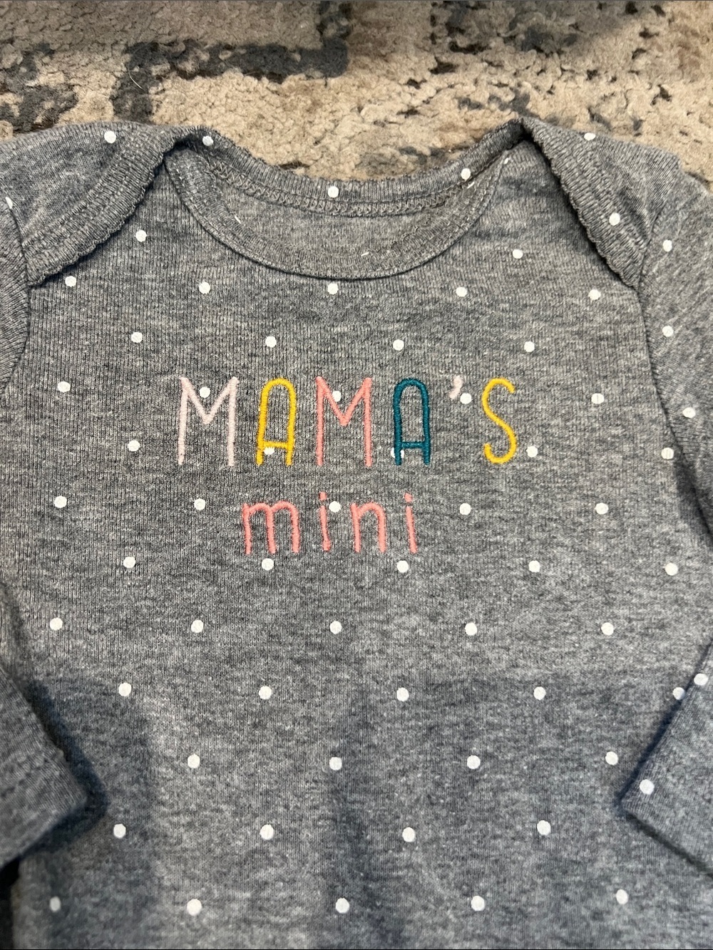 Carter's Gray Polka Dot "Mama's Mini" Long Sleeve One-Piece - Picture 3 of 4